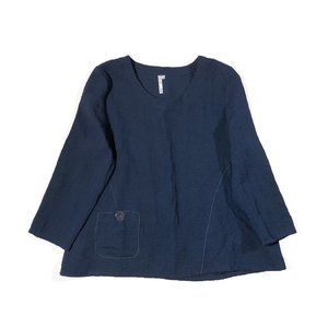 Lulu B Women's Size S Navy Blue Round Neck 3/4 Sleeve Front Pocket Blouse